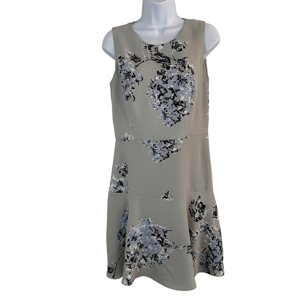 Armani Exchange Floral Drop Waist Flare Dress Women's 6 Gray Sleeveless Cocktail